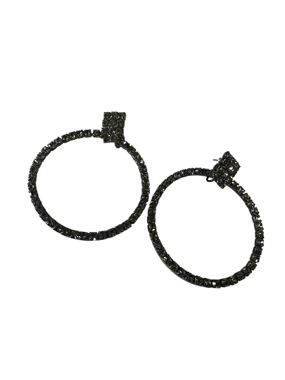 Dark Tone Circle Rhinestone Earrings with Peg Backing / Glam Goth Whimsigoth